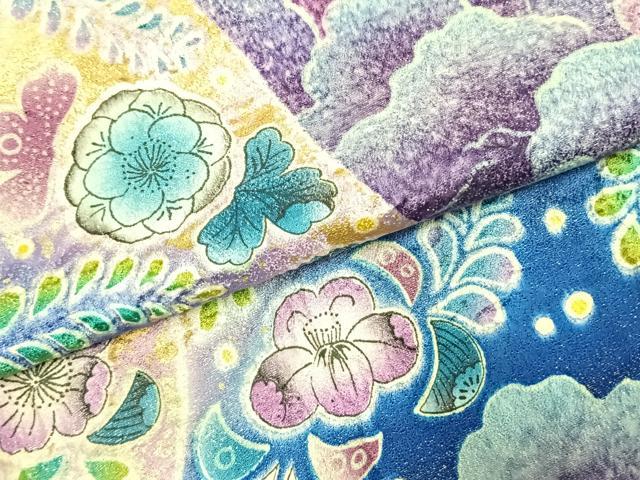 平和屋着物●豪華振袖　絞り　辻が花　暈し染め　金彩　銀通し地　京都きもの友禅扱い　正絹　逸品　AABK1660fy