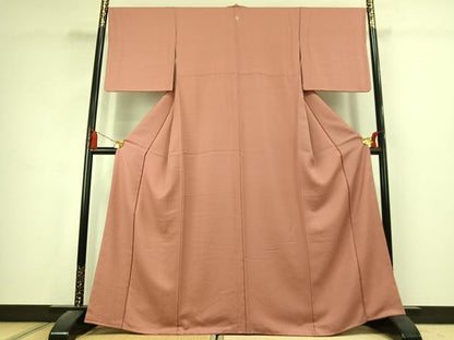 平和屋着物●上質な色無地　紋意匠　真赭色　正絹　逸品　AABK1661fy