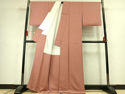 平和屋着物●上質な色無地　紋意匠　真赭色　正絹　逸品　AABK1661fy