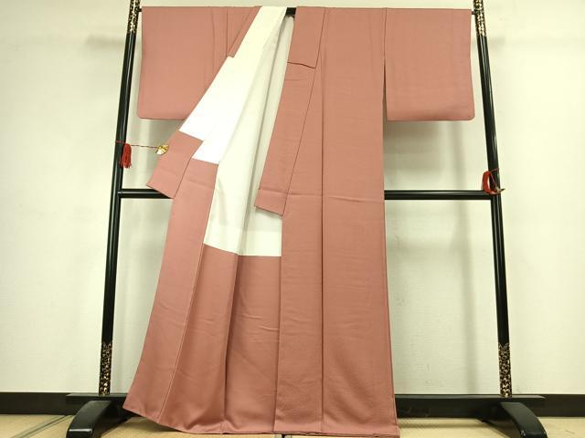 平和屋着物●上質な色無地　紋意匠　真赭色　正絹　逸品　AABK1661fy