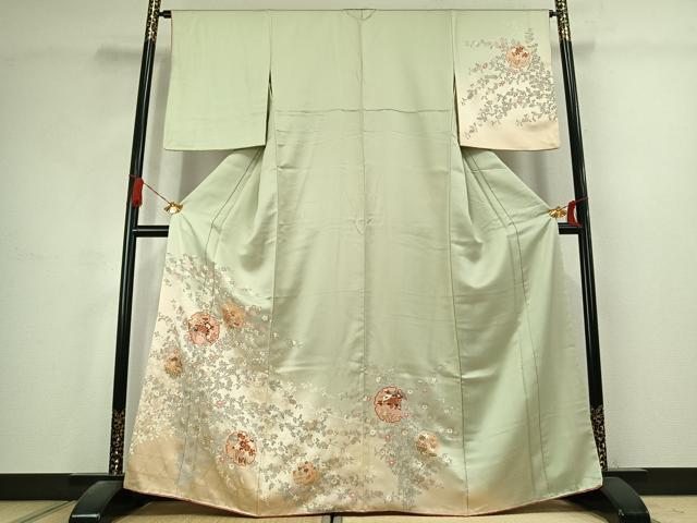 平和屋着物●訪問着　雪輪花文　暈し染め　金銀彩　正絹　逸品　AABK1663fy