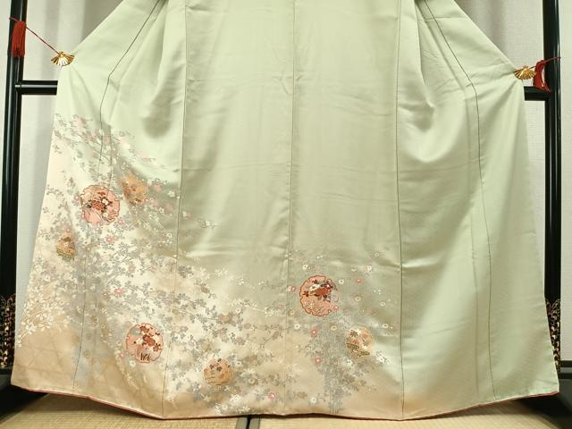 平和屋着物●訪問着　雪輪花文　暈し染め　金銀彩　正絹　逸品　AABK1663fy