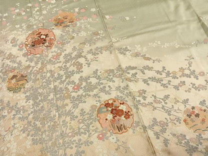 平和屋着物●訪問着　雪輪花文　暈し染め　金銀彩　正絹　逸品　AABK1663fy