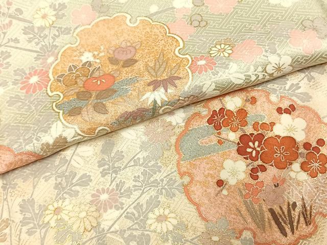 平和屋着物●訪問着　雪輪花文　暈し染め　金銀彩　正絹　逸品　AABK1663fy