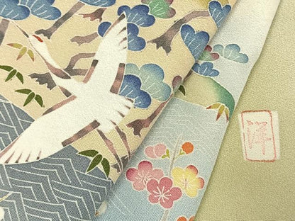 平和屋着物●訪問着　友禅　作家物　松竹梅　飛鳥文　暈し染め　正絹　逸品　AABK1668fy