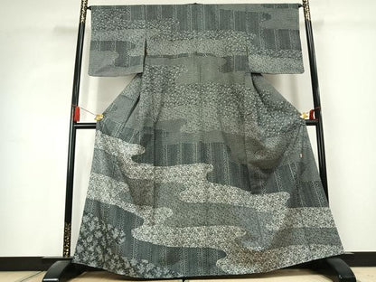 平和屋着物●訪問着　本場染大島紬　作家物　型染め　草花文　正絹　逸品　未使用　AABK1672fy
