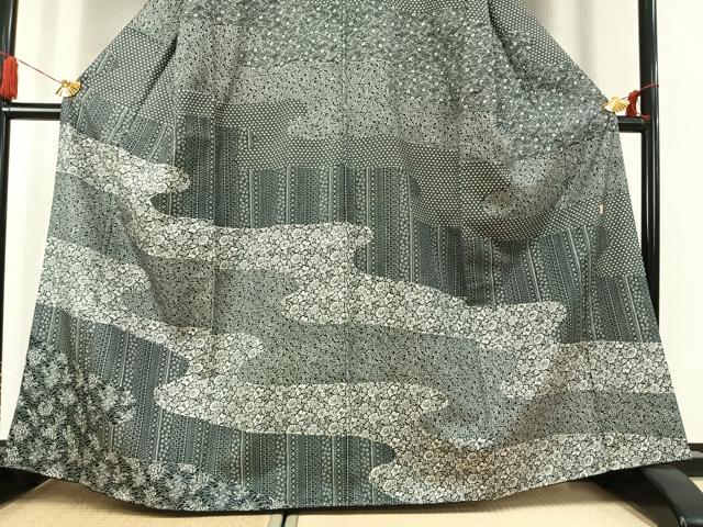平和屋着物●訪問着　本場染大島紬　作家物　型染め　草花文　正絹　逸品　未使用　AABK1672fy