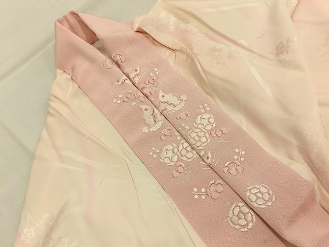 平和屋着物●振袖用長襦袢　袷　草花地紋　暈し染め　半衿刺繍　正絹　逸品　AABK1674fy