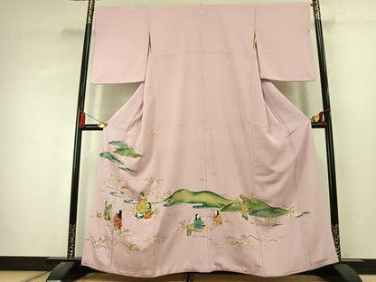 平和屋着物●野口真造　大彦二代目　江戸染繍友禅　色留袖　刺繍　風景人物文　金銀糸　高島屋扱い　正絹　逸品　AABK1675fy