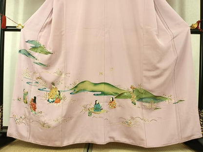平和屋着物●野口真造　大彦二代目　江戸染繍友禅　色留袖　刺繍　風景人物文　金銀糸　高島屋扱い　正絹　逸品　AABK1675fy