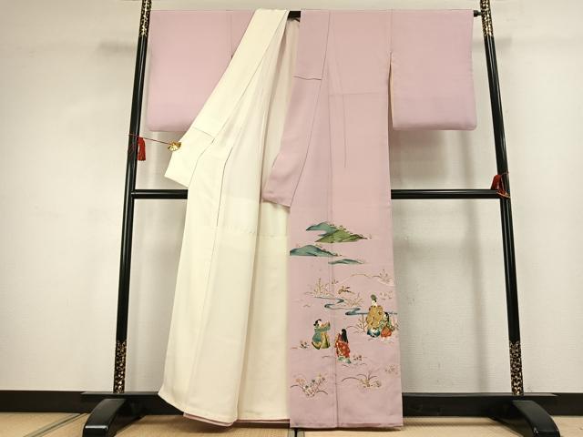 平和屋着物●野口真造　大彦二代目　江戸染繍友禅　色留袖　刺繍　風景人物文　金銀糸　高島屋扱い　正絹　逸品　AABK1675fy