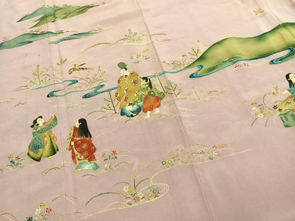 平和屋着物●野口真造　大彦二代目　江戸染繍友禅　色留袖　刺繍　風景人物文　金銀糸　高島屋扱い　正絹　逸品　AABK1675fy