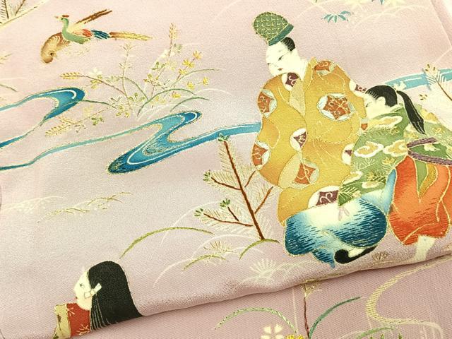 平和屋着物●野口真造　大彦二代目　江戸染繍友禅　色留袖　刺繍　風景人物文　金銀糸　高島屋扱い　正絹　逸品　AABK1675fy
