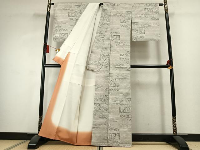 平和屋着物●本場大島紬　白大島紬　桑原織物 二代目　桑原啓之介　9マルキ　横段花文　証紙付き　正絹　逸品　AABK1676fy