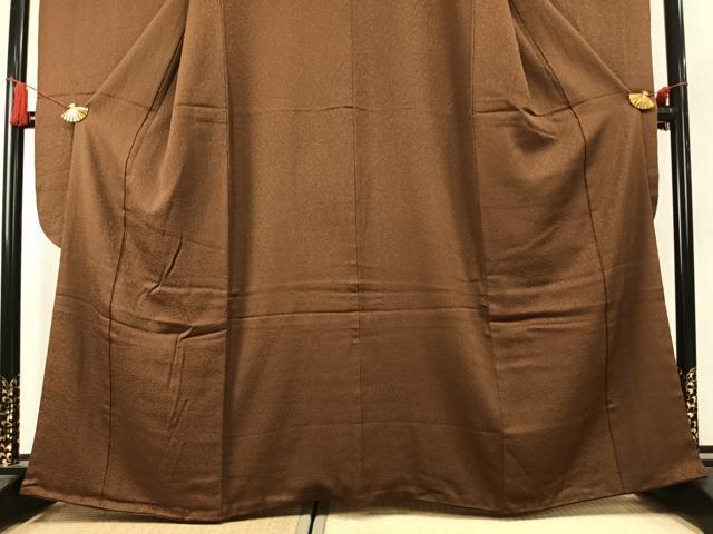 平和屋着物●豪華振袖　色無地　唐茶色　鬼しぼ縮緬　正絹　逸品　AABK1679fy