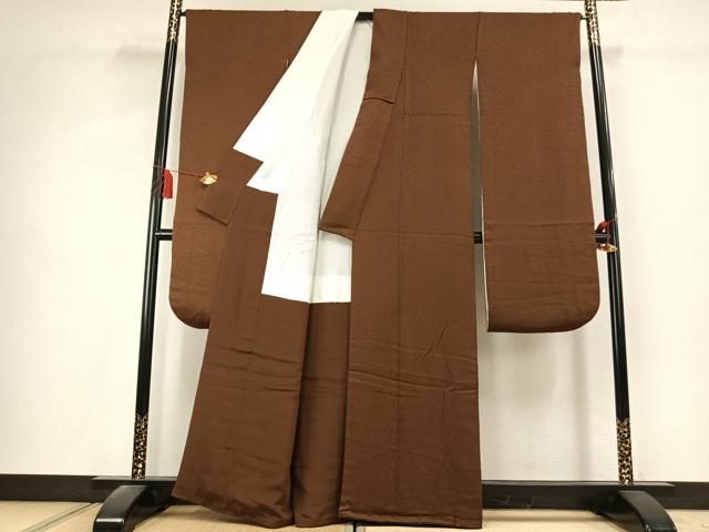 平和屋着物●豪華振袖　色無地　唐茶色　鬼しぼ縮緬　正絹　逸品　AABK1679fy