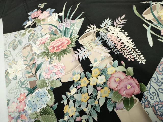 平和屋着物●豪華黒留袖　友禅　作家物　飾花文　正絹　逸品　AABK1683cs