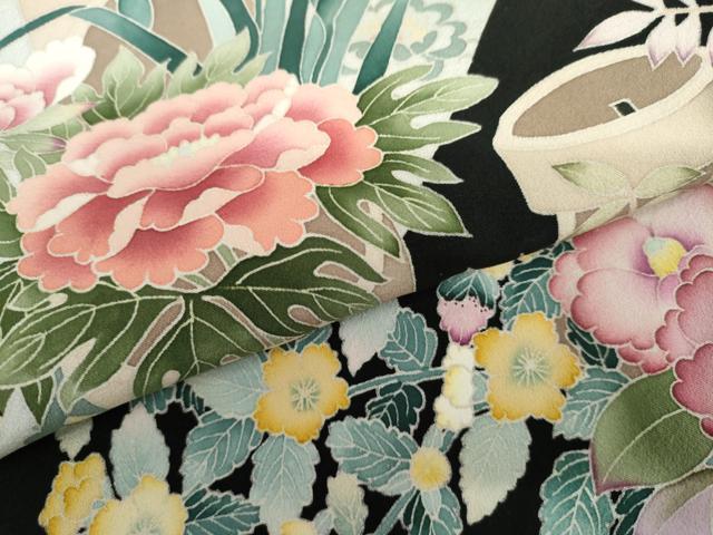 平和屋着物●豪華黒留袖　友禅　作家物　飾花文　正絹　逸品　AABK1683cs