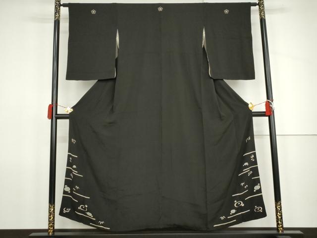 平和屋着物●アンティーク　大正ロマン　黒留袖　両褄　光琳菊　金彩　正絹　逸品　AABK1685cs