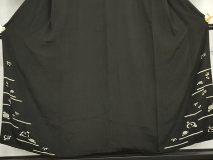 平和屋着物●アンティーク　大正ロマン　黒留袖　両褄　光琳菊　金彩　正絹　逸品　AABK1685cs