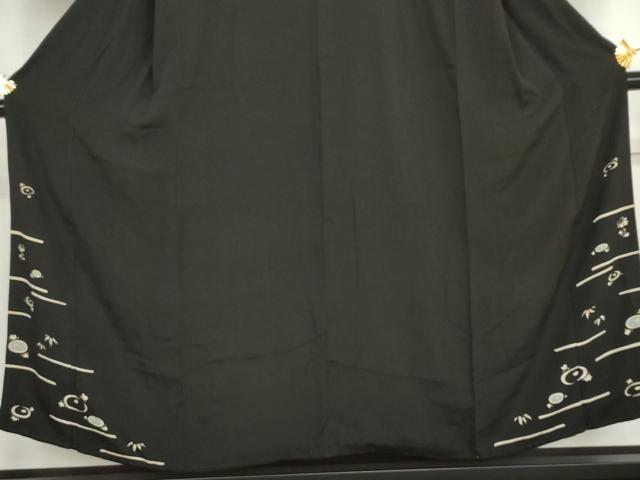 平和屋着物●アンティーク　大正ロマン　黒留袖　両褄　光琳菊　金彩　正絹　逸品　AABK1685cs