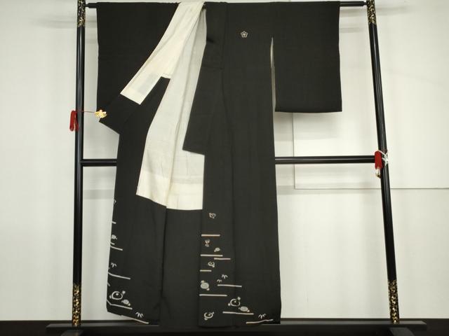 平和屋着物●アンティーク　大正ロマン　黒留袖　両褄　光琳菊　金彩　正絹　逸品　AABK1685cs