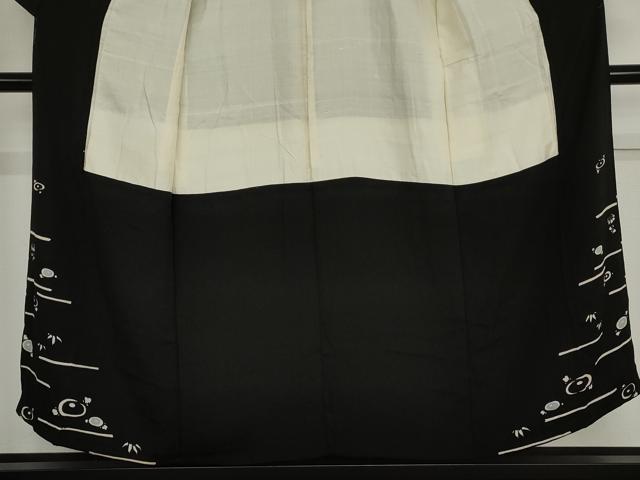 平和屋着物●アンティーク　大正ロマン　黒留袖　両褄　光琳菊　金彩　正絹　逸品　AABK1685cs
