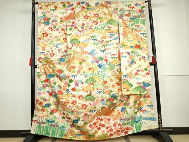 平和屋着物●豪華振袖　駒刺繍　松竹梅吉祥文　金彩　正絹　逸品　AABK1686cs