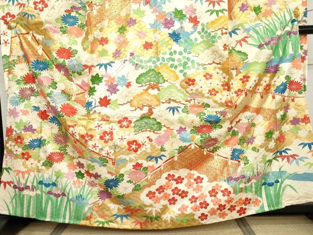 平和屋着物●豪華振袖　駒刺繍　松竹梅吉祥文　金彩　正絹　逸品　AABK1686cs