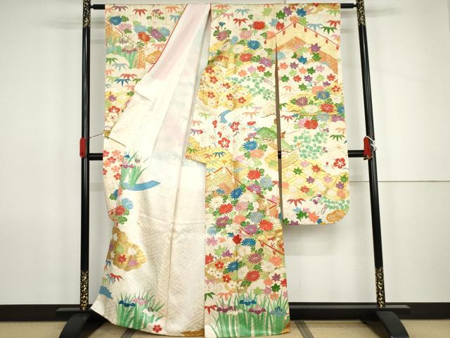 平和屋着物●豪華振袖　駒刺繍　松竹梅吉祥文　金彩　正絹　逸品　AABK1686cs