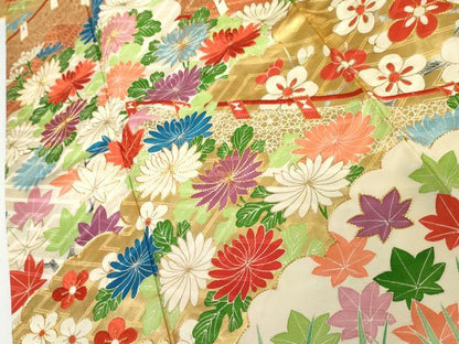 平和屋着物●豪華振袖　駒刺繍　松竹梅吉祥文　金彩　正絹　逸品　AABK1686cs