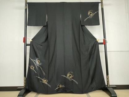 平和屋着物●訪問着　竹屋町刺繍　立波に雪兎　暈し染め　黒地　金糸　金彩　三越扱い　正絹　逸品　AABK1687cs