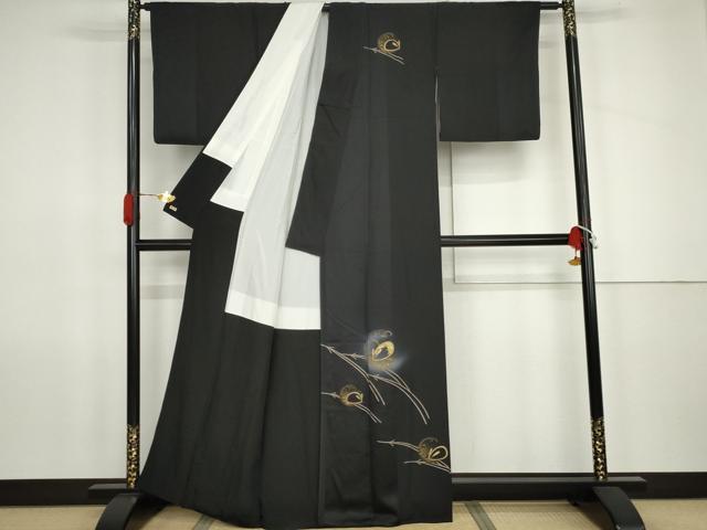 平和屋着物●訪問着　竹屋町刺繍　立波に雪兎　暈し染め　黒地　金糸　金彩　三越扱い　正絹　逸品　AABK1687cs