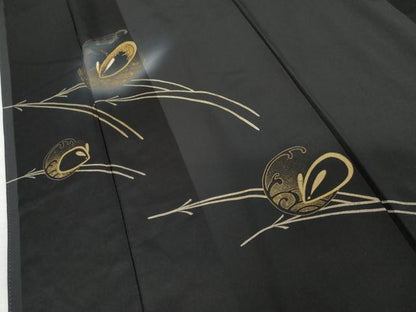 平和屋着物●訪問着　竹屋町刺繍　立波に雪兎　暈し染め　黒地　金糸　金彩　三越扱い　正絹　逸品　AABK1687cs