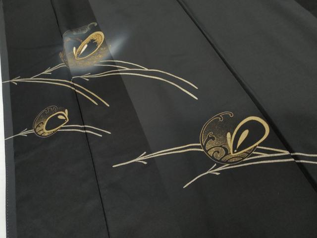 平和屋着物●訪問着　竹屋町刺繍　立波に雪兎　暈し染め　黒地　金糸　金彩　三越扱い　正絹　逸品　AABK1687cs