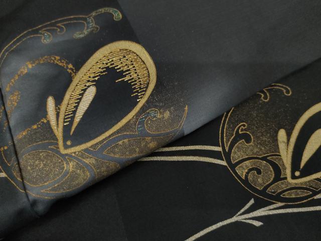 平和屋着物●訪問着　竹屋町刺繍　立波に雪兎　暈し染め　黒地　金糸　金彩　三越扱い　正絹　逸品　AABK1687cs
