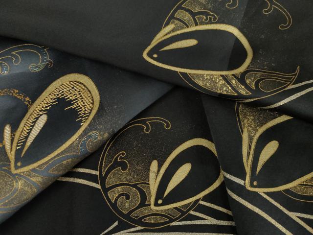 平和屋着物●訪問着　竹屋町刺繍　立波に雪兎　暈し染め　黒地　金糸　金彩　三越扱い　正絹　逸品　AABK1687cs