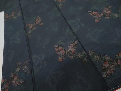 平和屋着物●本場大島紬　カタス9マルキ　花蝶文　正絹　逸品　未使用　AABK1688cs