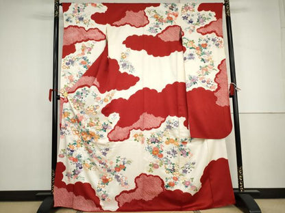 平和屋着物●豪華振袖　駒刺繍　絞り　吉祥草花文　金彩　正絹　逸品　AABK1691cs