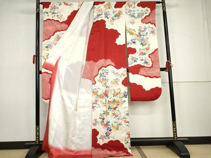 平和屋着物●豪華振袖　駒刺繍　絞り　吉祥草花文　金彩　正絹　逸品　AABK1691cs