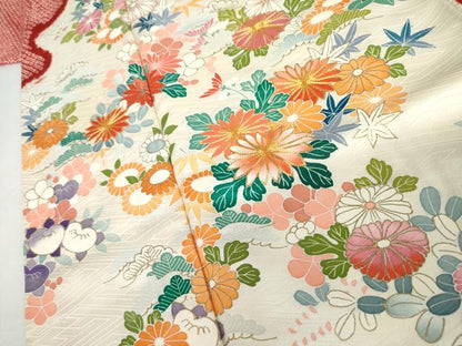 平和屋着物●豪華振袖　駒刺繍　絞り　吉祥草花文　金彩　正絹　逸品　AABK1691cs