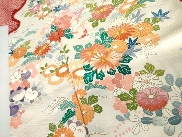 平和屋着物●豪華振袖　駒刺繍　絞り　吉祥草花文　金彩　正絹　逸品　AABK1691cs