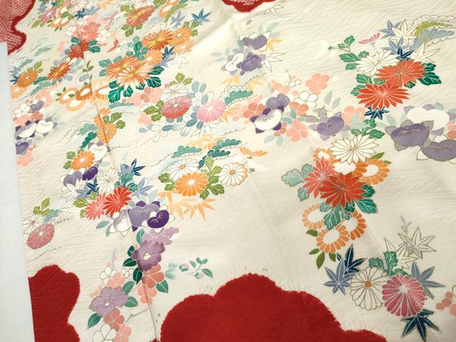 平和屋着物●豪華振袖　駒刺繍　絞り　吉祥草花文　金彩　正絹　逸品　AABK1691cs