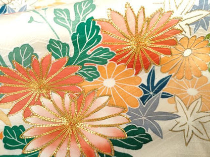 平和屋着物●豪華振袖　駒刺繍　絞り　吉祥草花文　金彩　正絹　逸品　AABK1691cs
