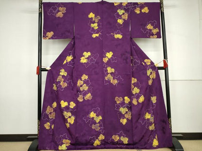 平和屋着物●上質な小紋　地紋起こし　枝葉文　ロング丈　正絹　逸品　AABK1694cs