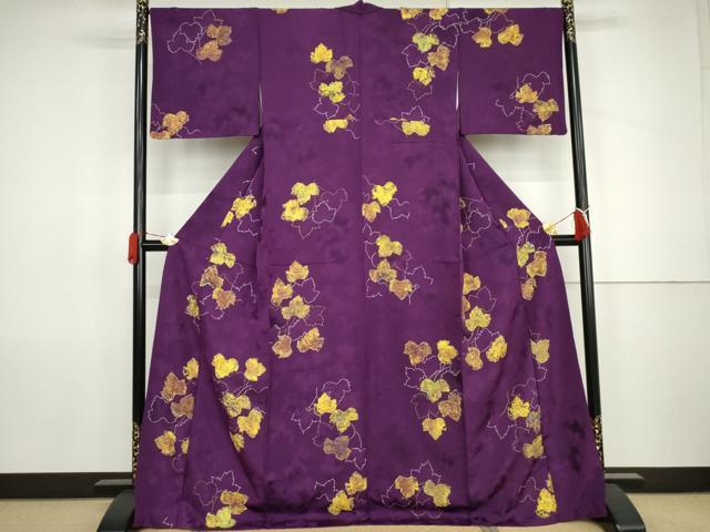 平和屋着物●上質な小紋　地紋起こし　枝葉文　ロング丈　正絹　逸品　AABK1694cs