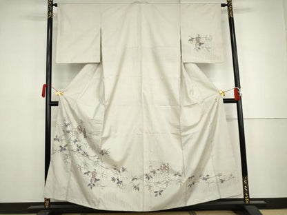 平和屋着物●本場縞大島紬　染大島　訪問着　作家物　白大島　童子　正絹　逸品　AABK1696cs