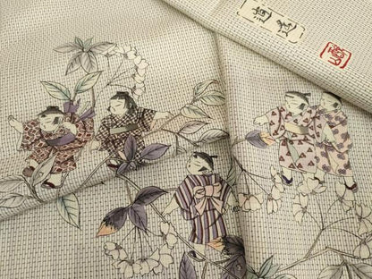 平和屋着物●本場縞大島紬　染大島　訪問着　作家物　白大島　童子　正絹　逸品　AABK1696cs