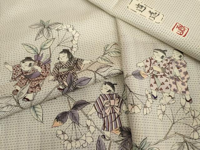 平和屋着物●本場縞大島紬　染大島　訪問着　作家物　白大島　童子　正絹　逸品　AABK1696cs