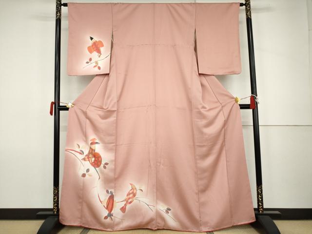 平和屋着物●訪問着　枝葉に鳥　暈し染め　正絹　逸品　AABK1697cs